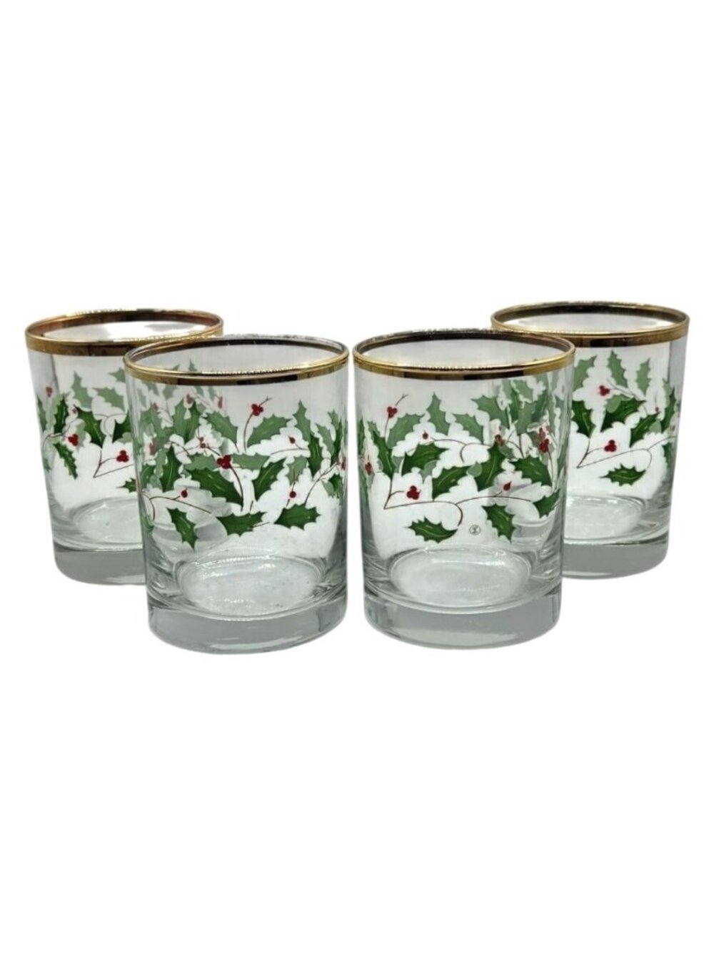 Lenox Holiday Dimensions Double Old Fashioned 12oz Set-4 Christmas Holly Berry